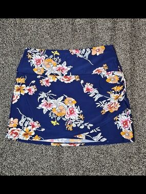 GRAPENT Navy Floral High Waisted Swim Skirt Tulip Wrap Skort Medium